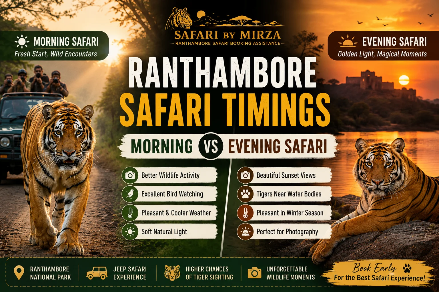 Morning vs evening safari timings in Ranthambore National Park